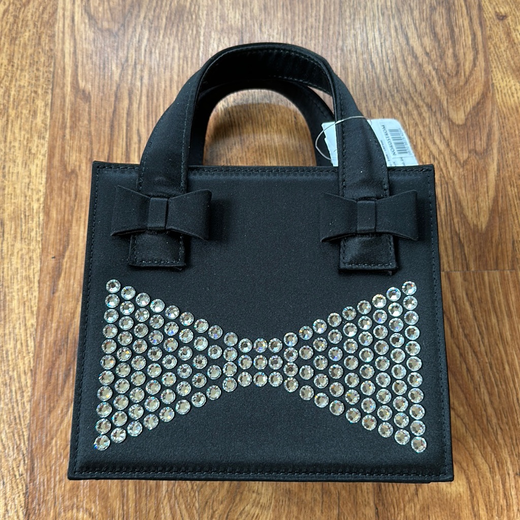 Mach & Mach Elsa Crystal Studded Satin Bow Mini Handbag Black Nwt